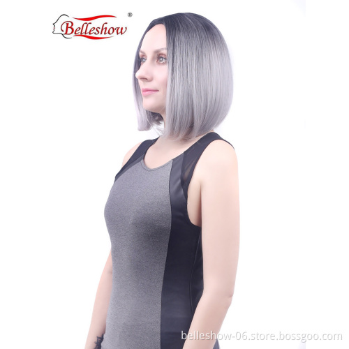 Hot sell bobo head wig  bob head split short wig black gradient granny gray short hair wholesale bob wig